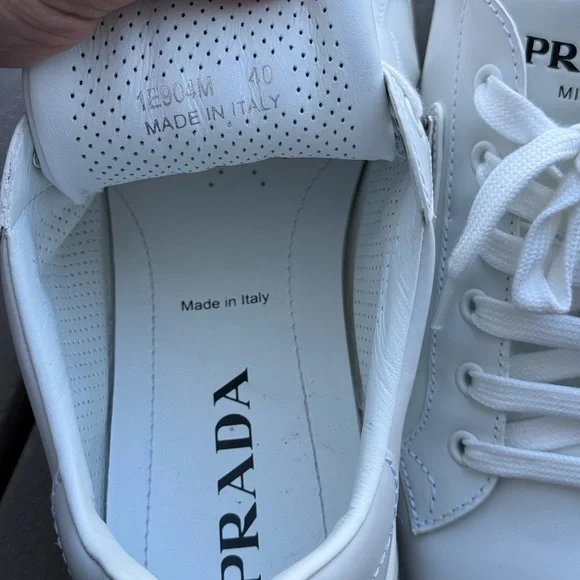 Authentic Prada White Low-Top Leather Sneakers for Women - Picture 7 of 8